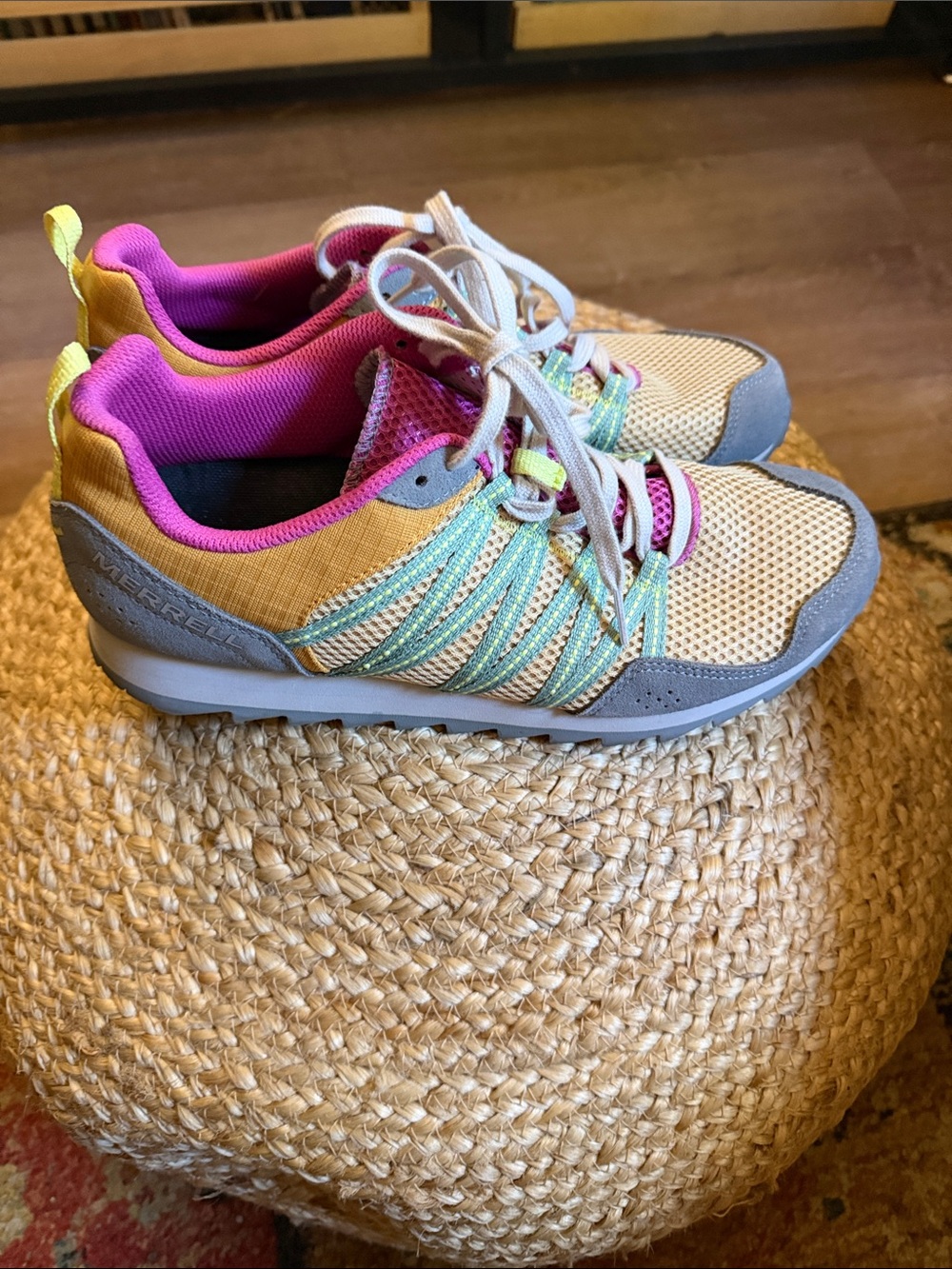 Merrell Beige Sneakers with Pink and Yellow Accents